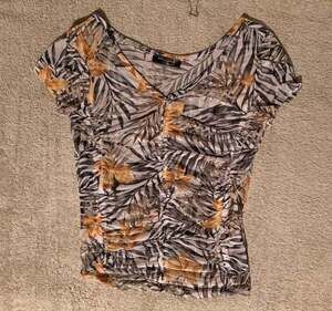 Y2K Style Urban Episode Top Medium Black Orange Tropical Floral Mesh